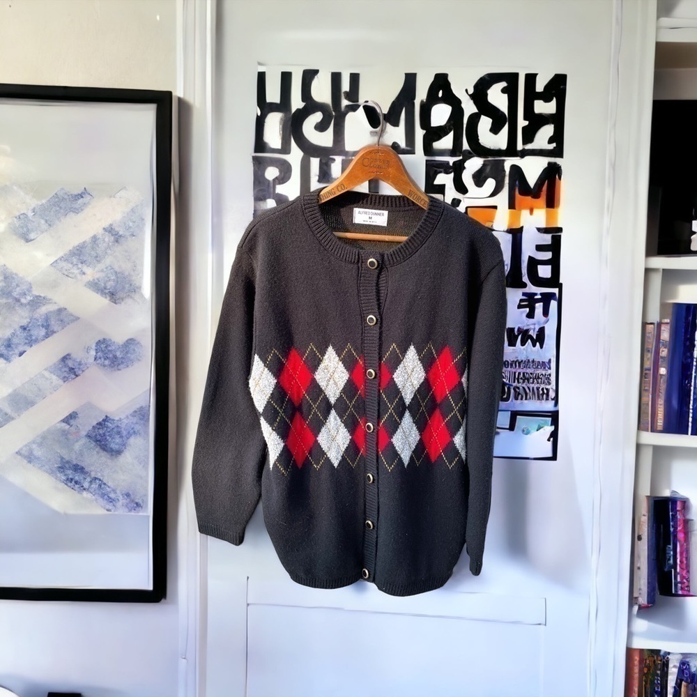 ALFRED Dunner sweater, size M, argyle, vintage, made in USA, excellent condition